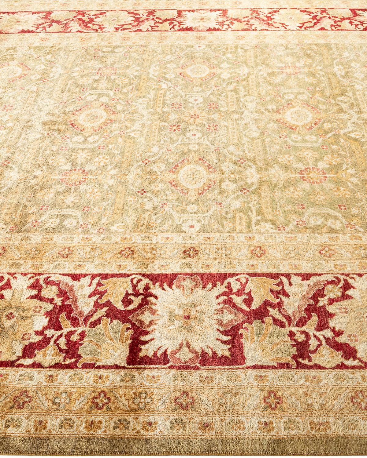 One-of-a-Kind Hand Made Contemporary Eclectic Green Area Rug In New Condition For Sale In Norwalk, CT