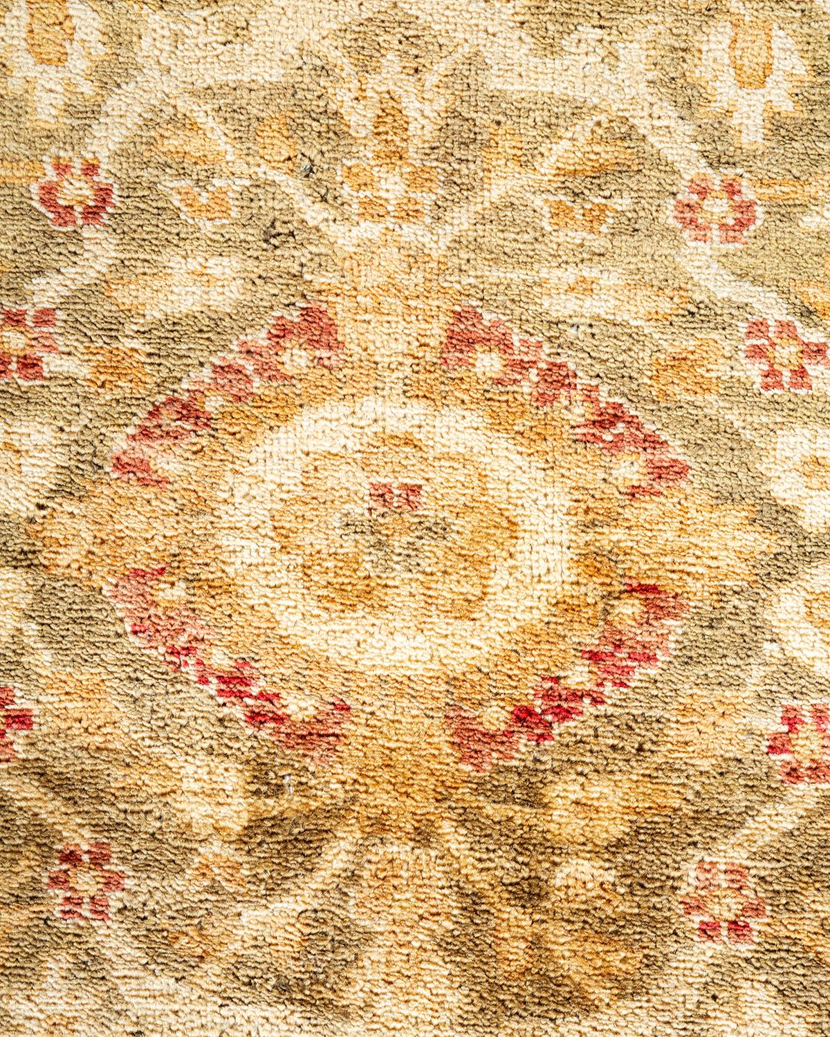 Wool One-of-a-Kind Hand Made Contemporary Eclectic Green Area Rug For Sale