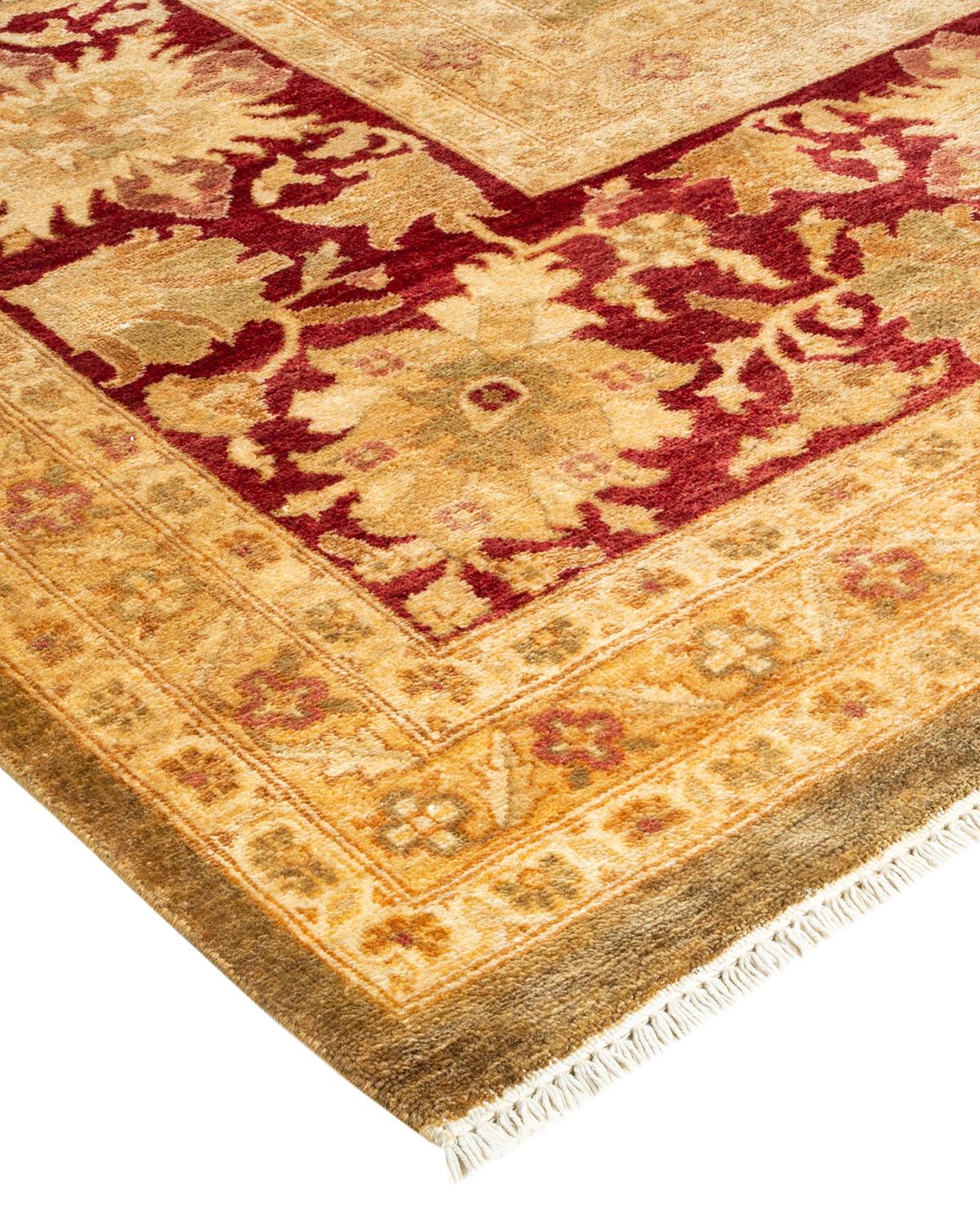 Laine Tapis vert contemporain éclectique fait à la main unique en son genre en vente