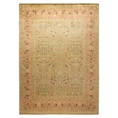 One-Of-A-Kind Hand Made Contemporary Eclectic Green Area Rug