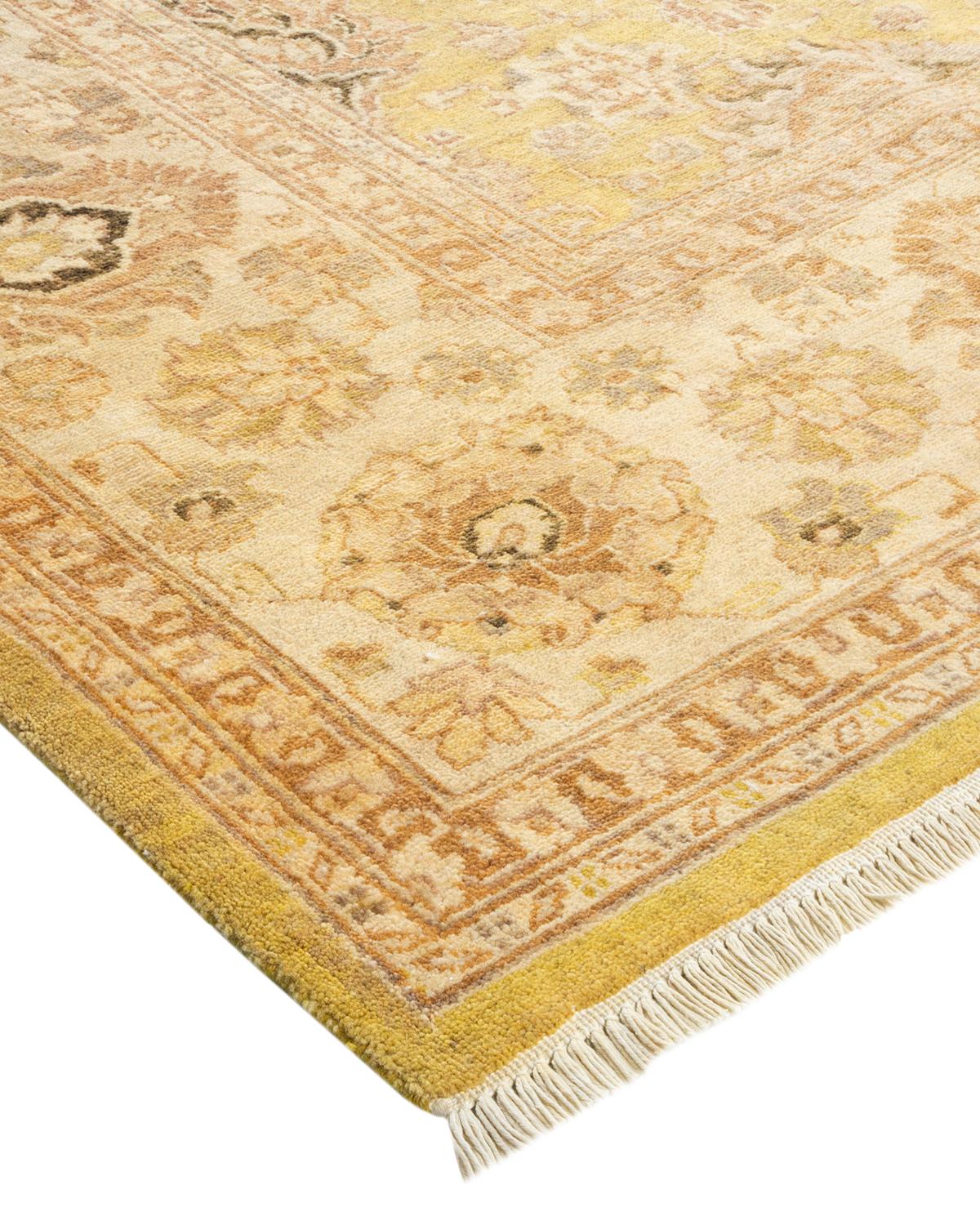 Laine Tapis vert contemporain éclectique fait à la main unique en son genre en vente