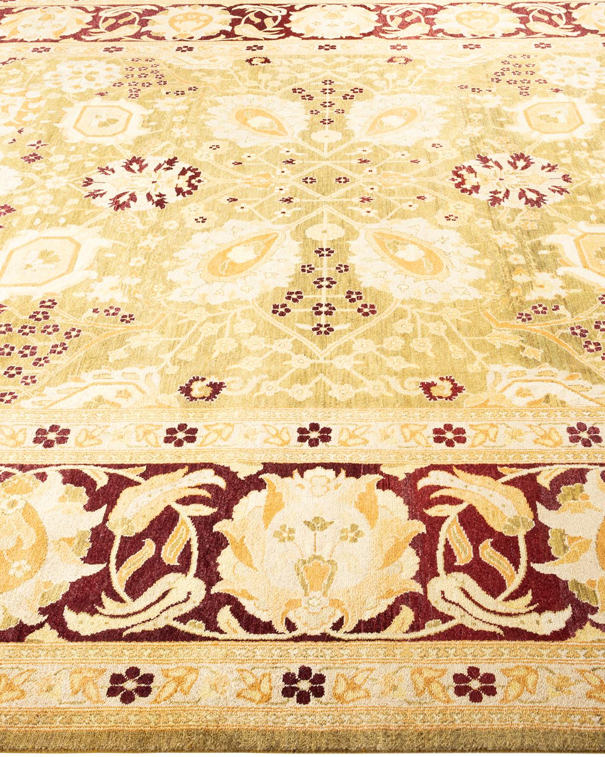 Tapis contemporain vert éclectique fait à la main, unique en son genre Neuf - En vente à Norwalk, CT