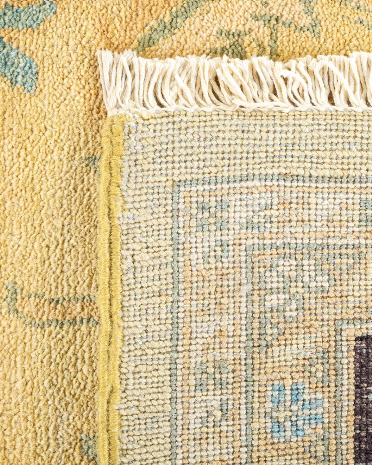 Hand-Knotted One-of-a-Kind Hand Made Contemporary Eclectic Green Area Rug For Sale