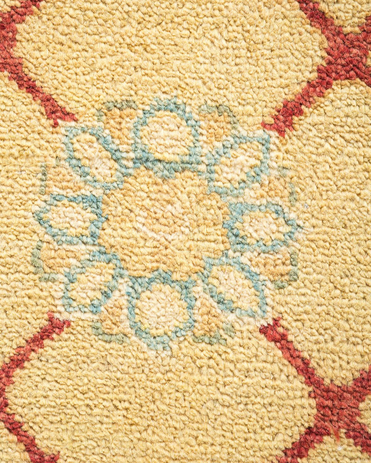 Wool One-of-a-Kind Hand Made Contemporary Eclectic Green Area Rug For Sale