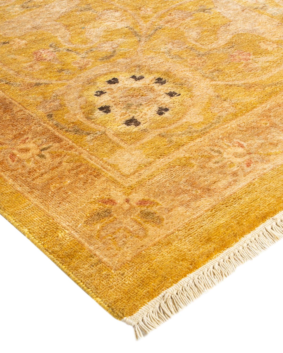 Handgefertigter, zeitgenössischer, eklektischer grüner Teppich, Unikat (Wolle) im Angebot