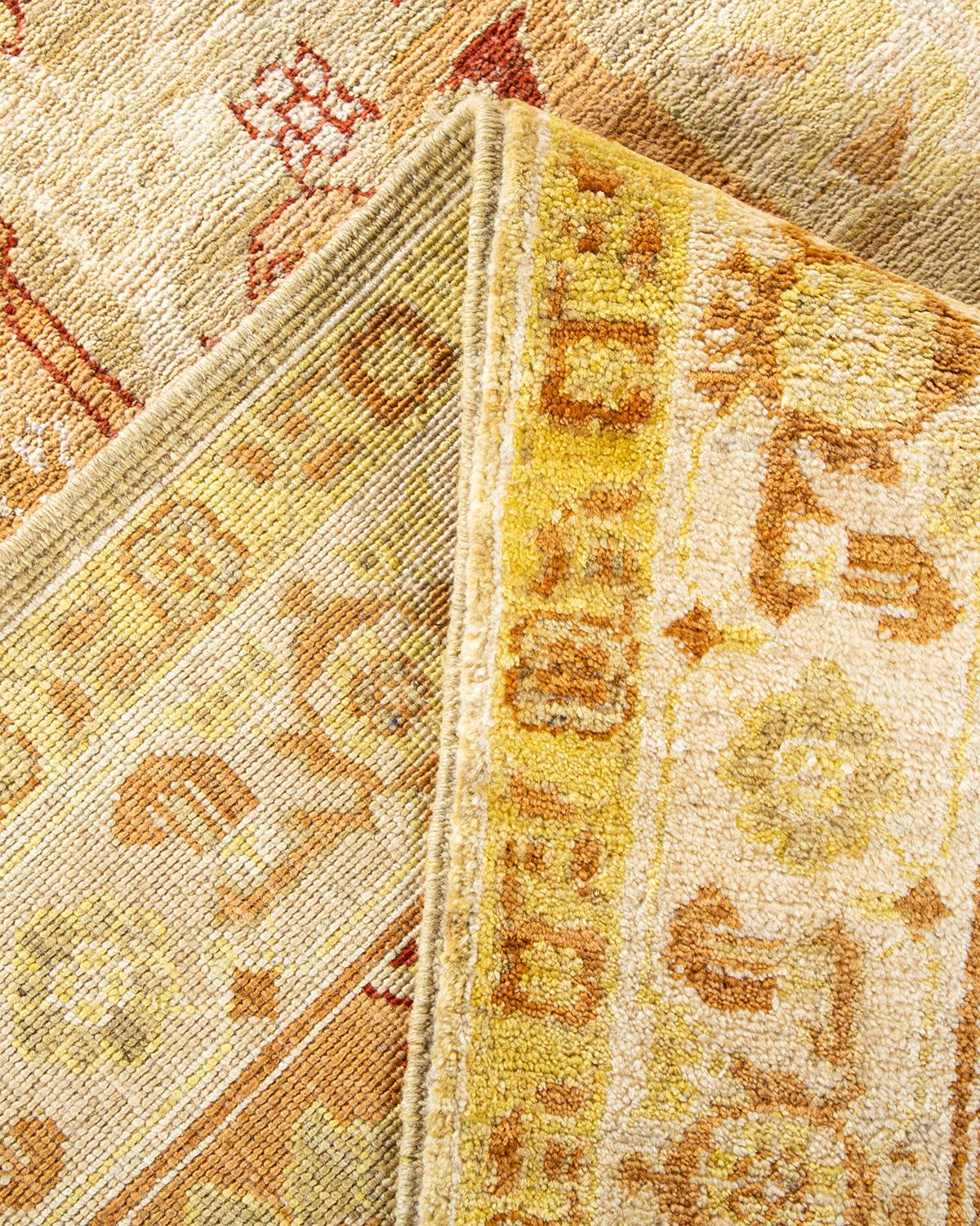 Pakistani One-of-a-Kind Hand Made Contemporary Eclectic Green Area Rug For Sale