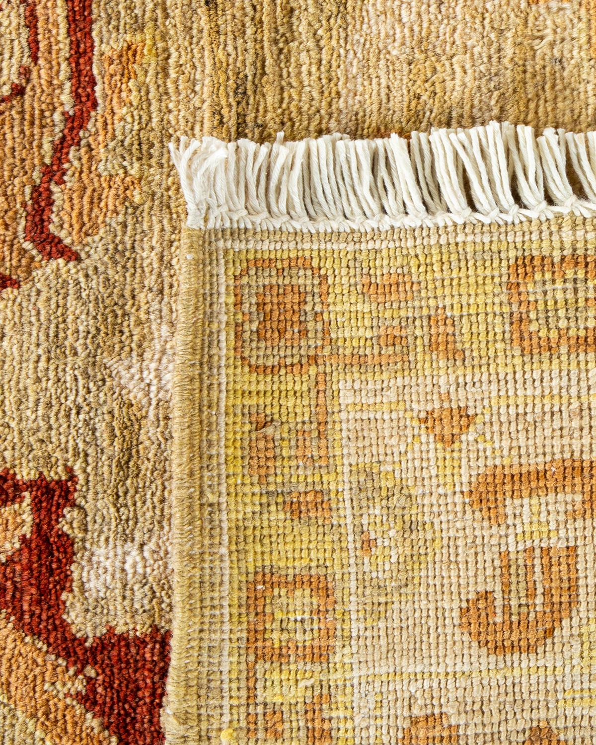 Hand-Knotted One-of-a-Kind Hand Made Contemporary Eclectic Green Area Rug For Sale