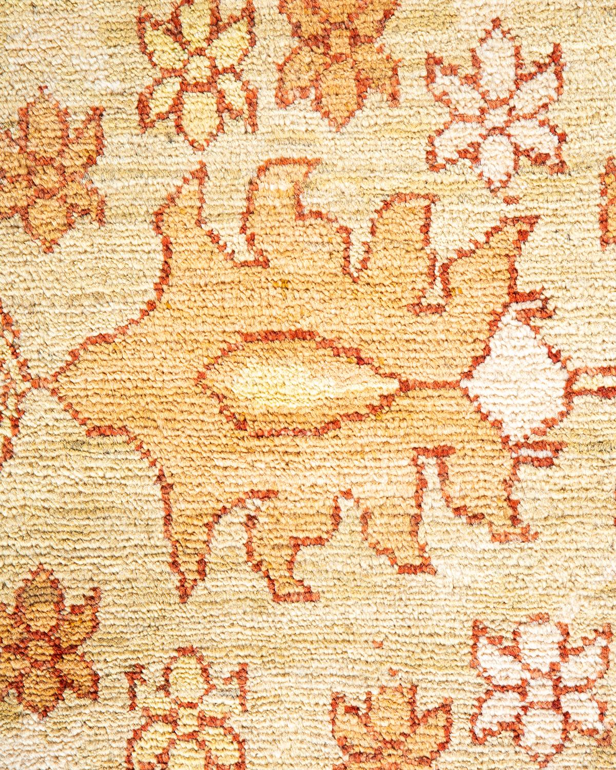 Wool One-of-a-Kind Hand Made Contemporary Eclectic Green Area Rug For Sale