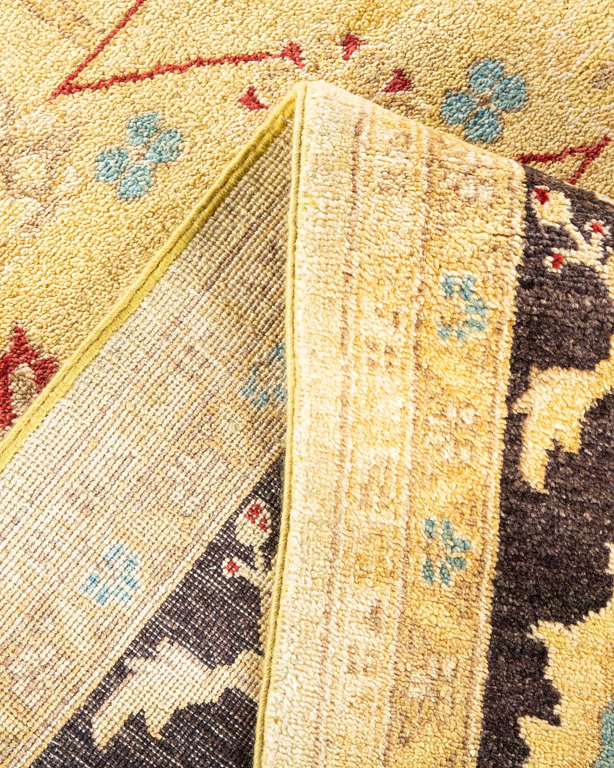 Unikat Hand Made Contemporary Eclectic Green Area Rug (Handgeknüpft) im Angebot