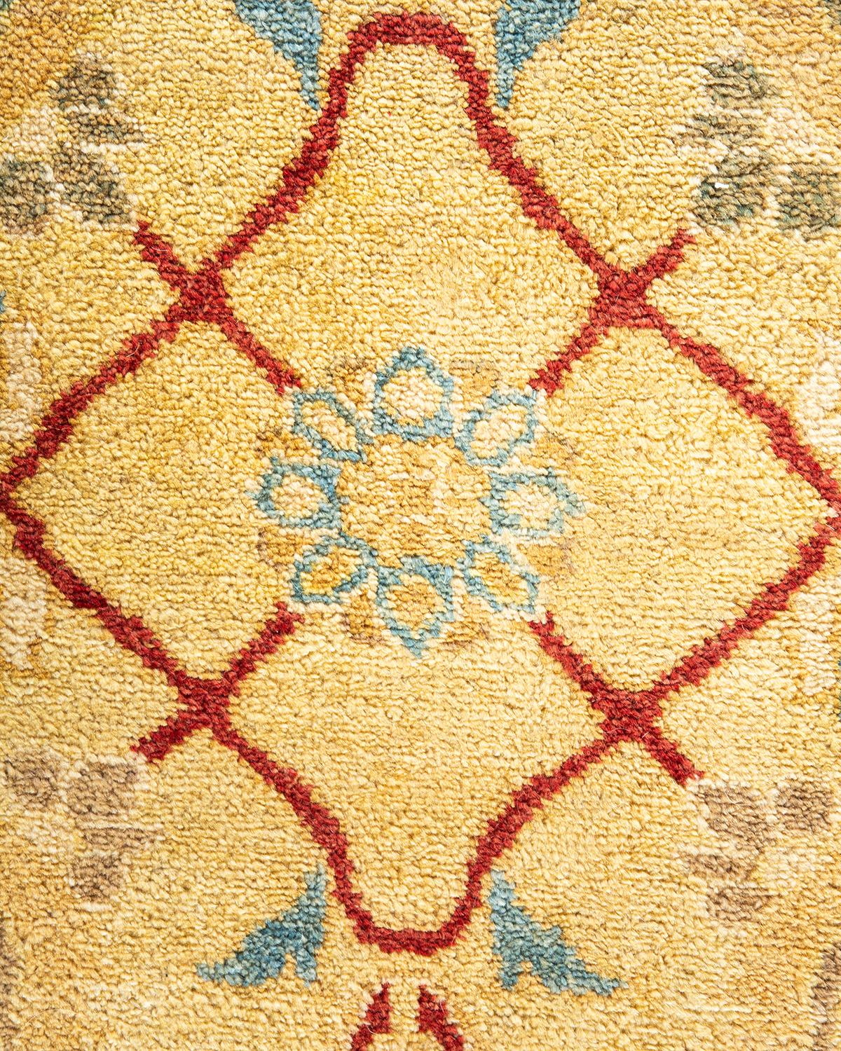 Unikat Hand Made Contemporary Eclectic Green Area Rug (Wolle) im Angebot