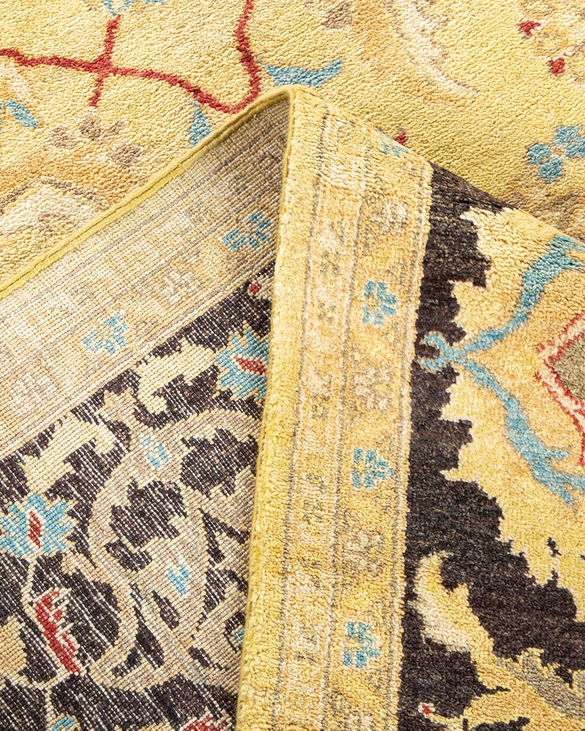 Handgefertigter, zeitgenössischer, eklektischer grüner Teppich, Unikat (Pakistanisch) im Angebot