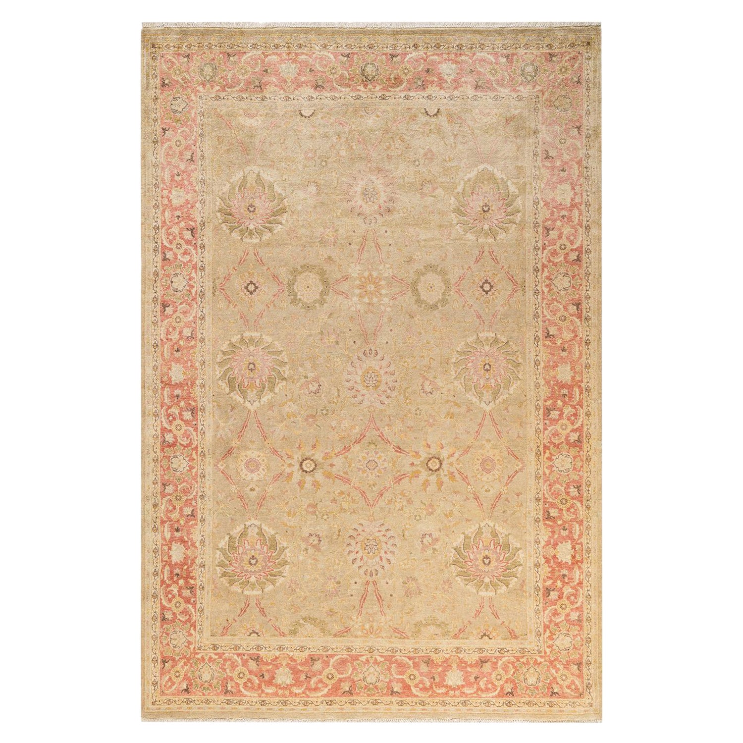 Tapis vert éclectique contemporain fait à la main unique en son genre en vente