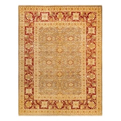 Tapis vert éclectique contemporain fait à la main unique en son genre