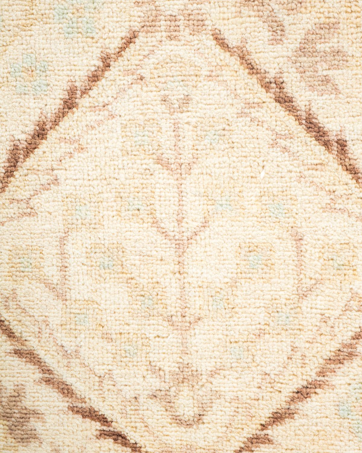 Wool One-Of-A-Kind Hand Made Contemporary Eclectic Ivory Area Rug For Sale