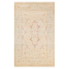 One-of-a-Kind Hand Made Contemporary Eclectic Ivory Area Rug