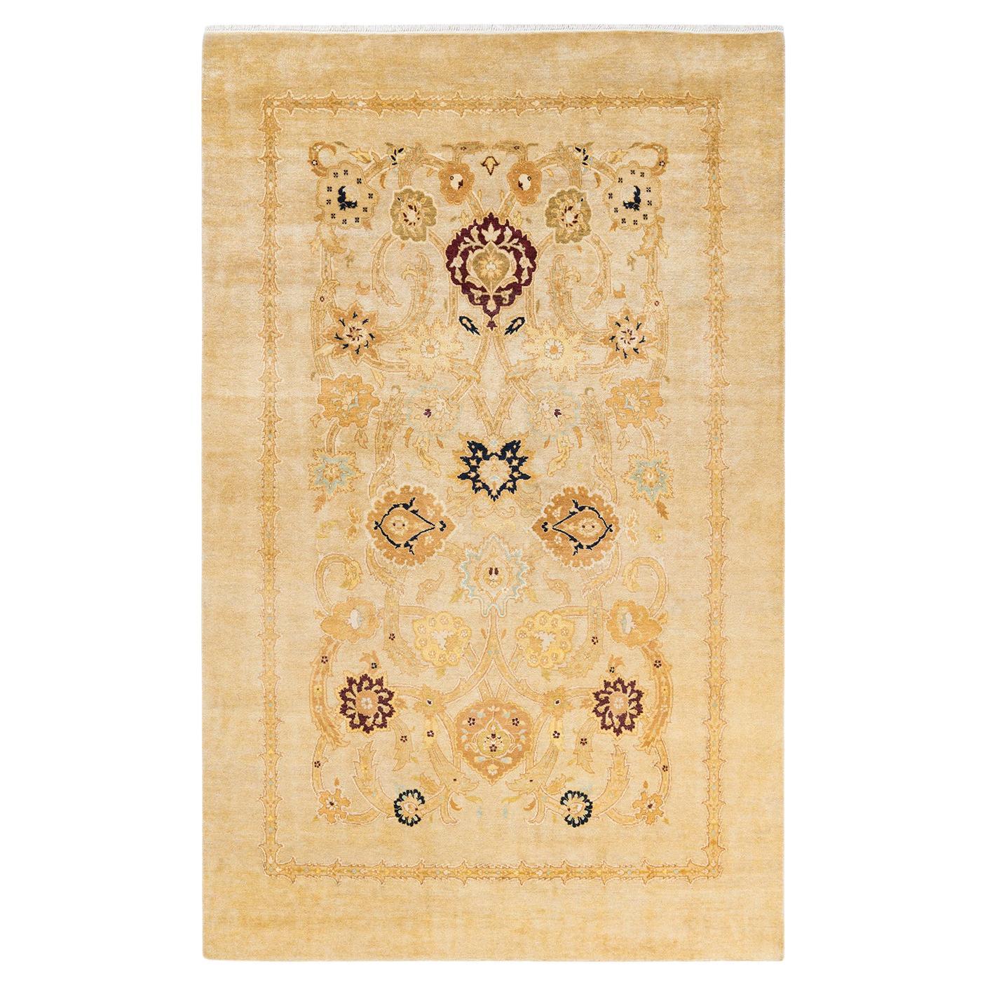 One-Of-A-Kind Hand Made Contemporary Eclectic Ivory Area Rug For Sale