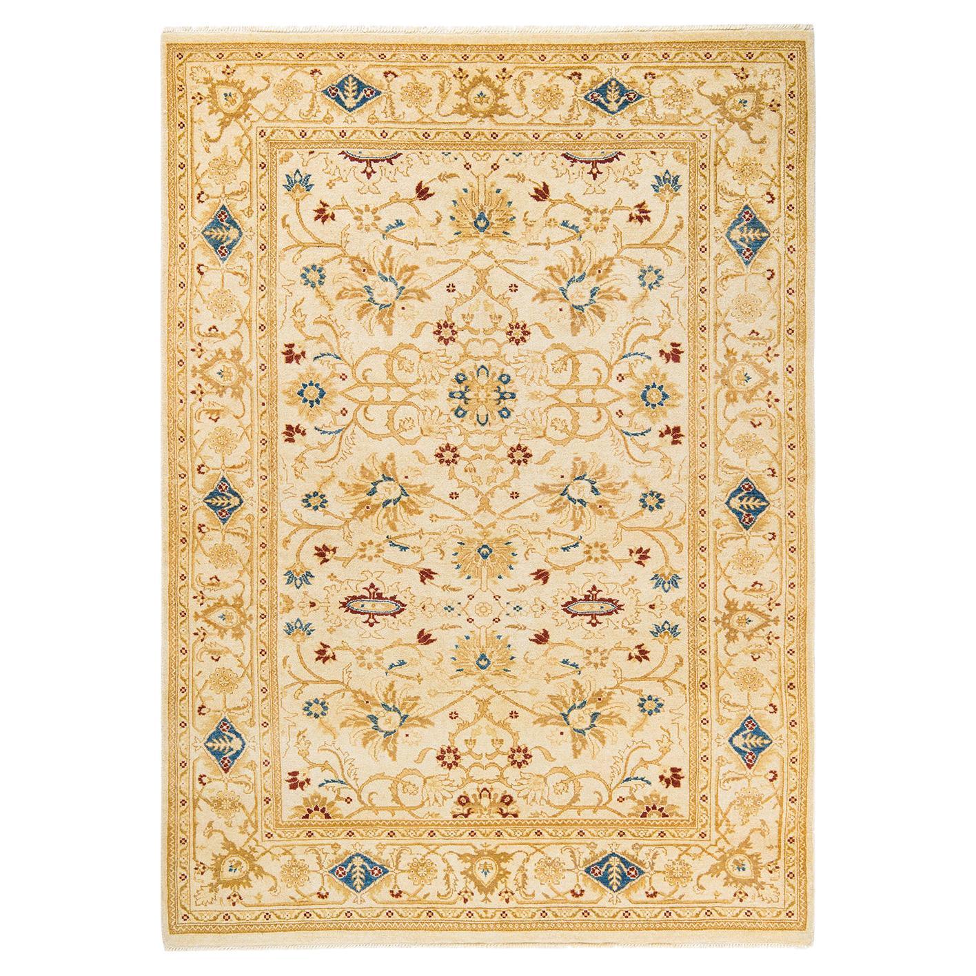 One-of-a-kind Hand Made Contemporary Eclectic Ivory Area Rug For Sale