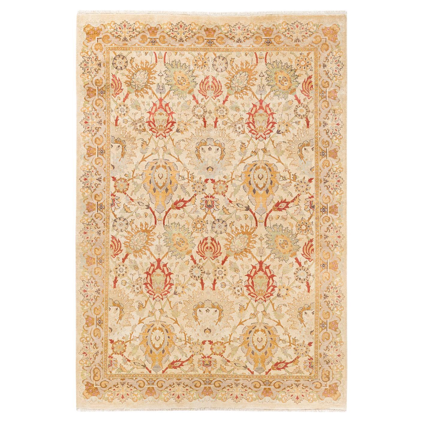 One-Of-A-Kind Hand Made Contemporary Eclectic Ivory Area Rug For Sale