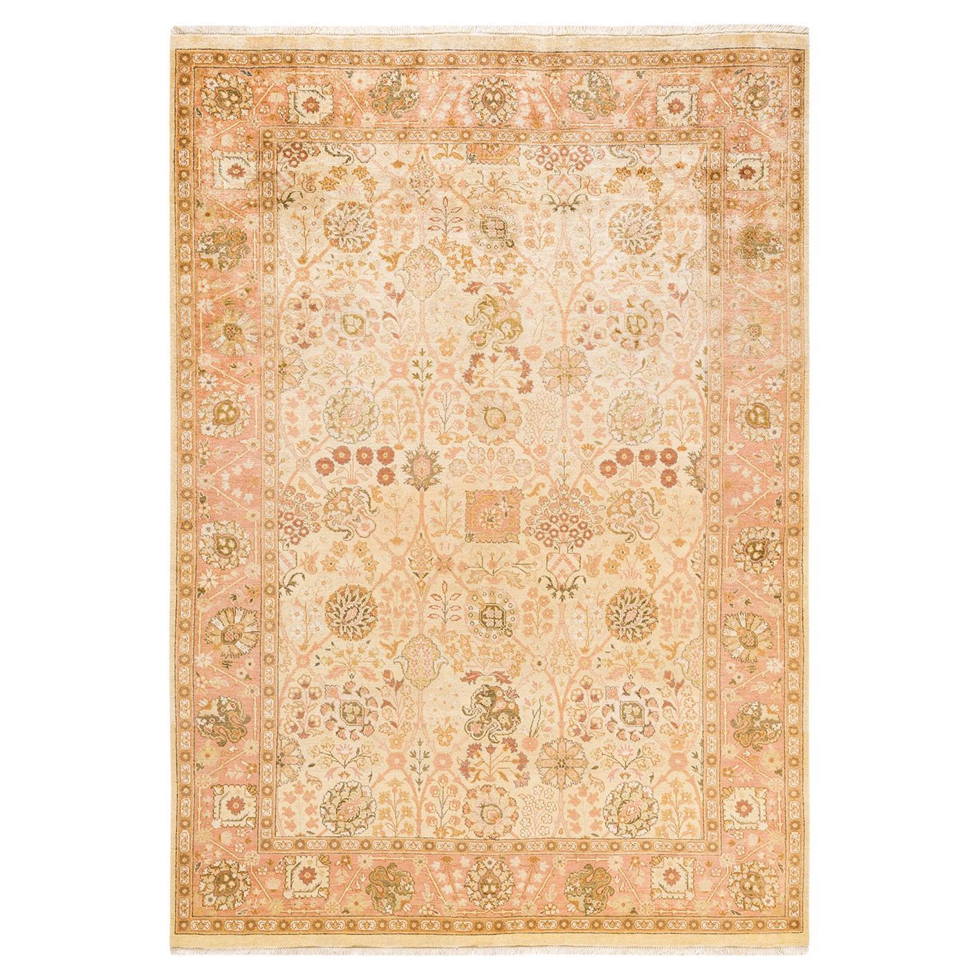 One-of-a-Kind Hand Made Contemporary Eclectic Ivory Area Rug