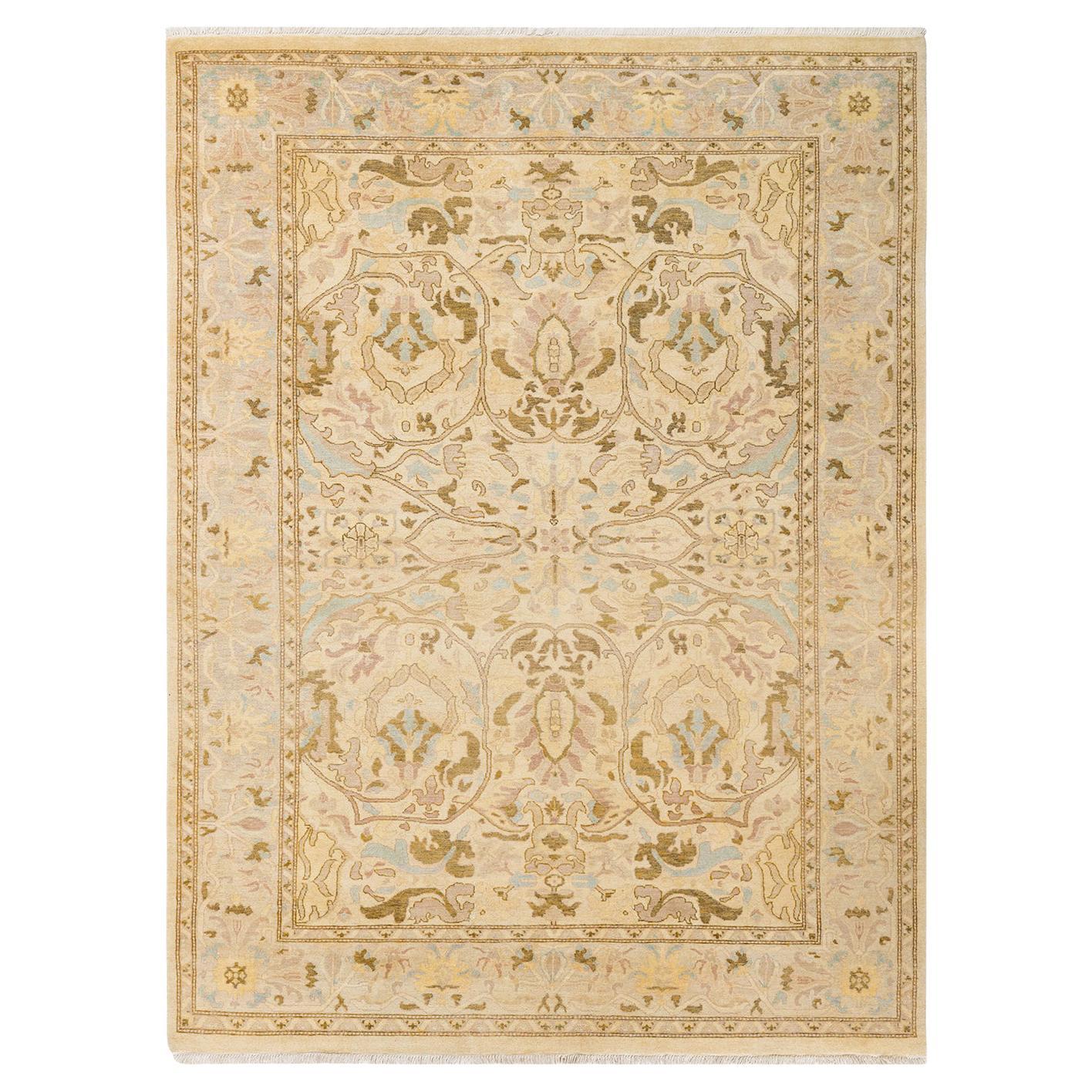 One-of-a-kind Hand Made Contemporary Eclectic Ivory Area Rug For Sale