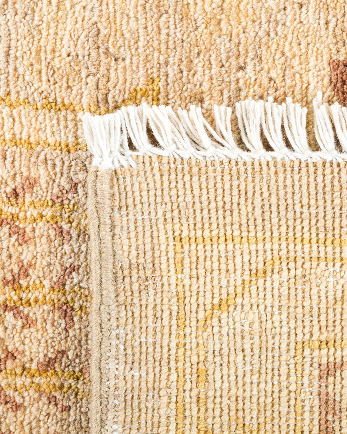 Hand-Knotted One-Of-A-Kind Hand Made Contemporary Eclectic Ivory Area Rug For Sale