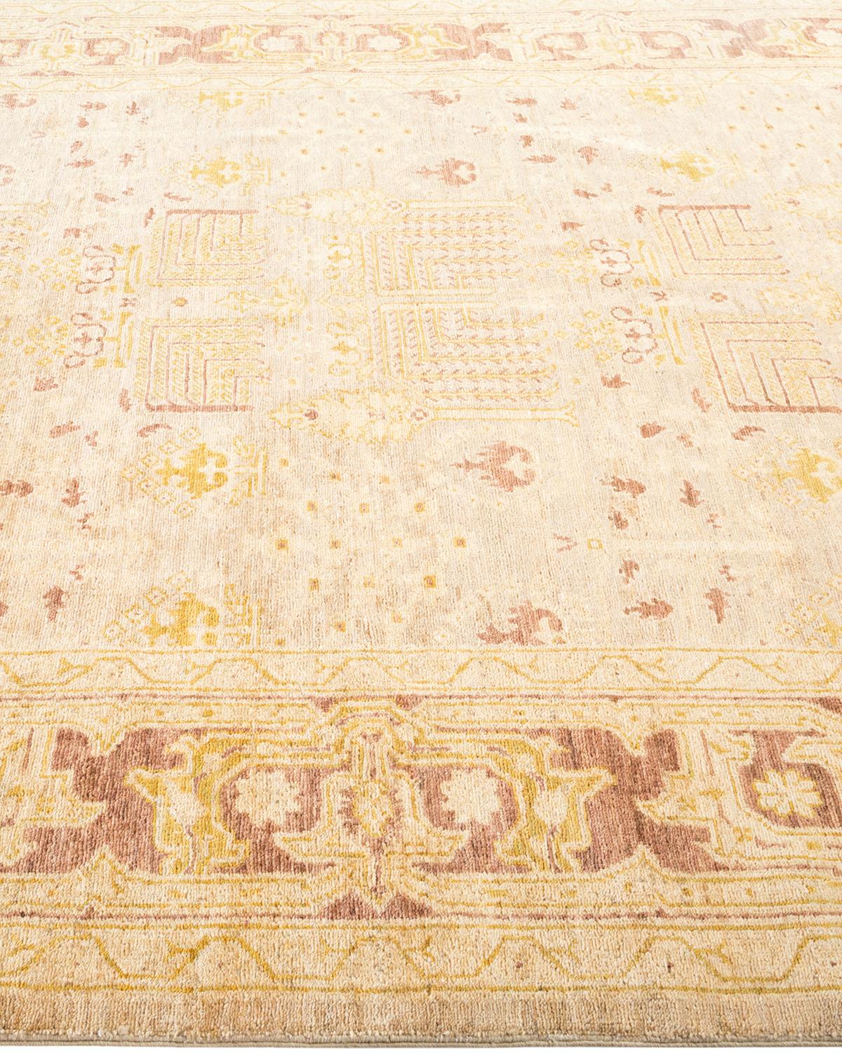 One-Of-A-Kind Hand Made Contemporary Eclectic Ivory Area Rug In New Condition For Sale In Norwalk, CT