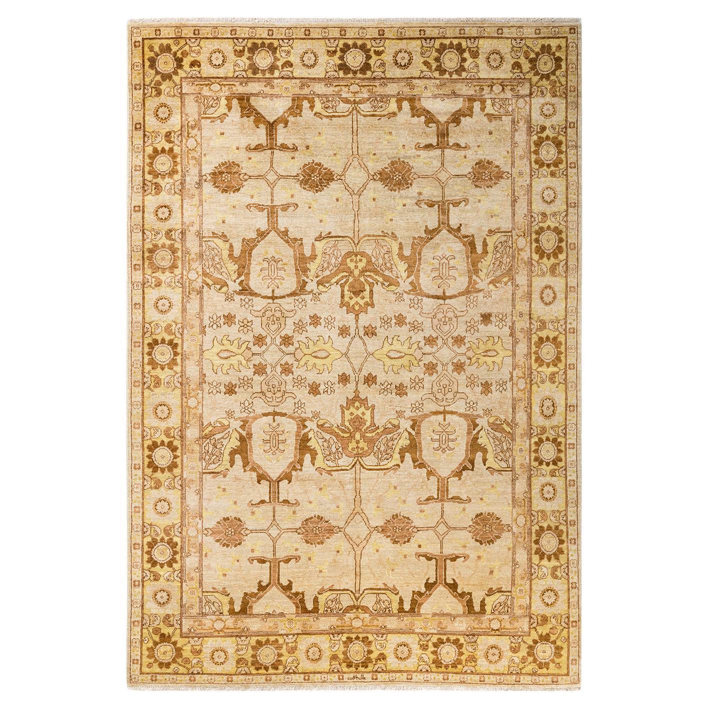 One-Of-A-Kind Hand Made Contemporary Eclectic Ivory Area Rug For Sale