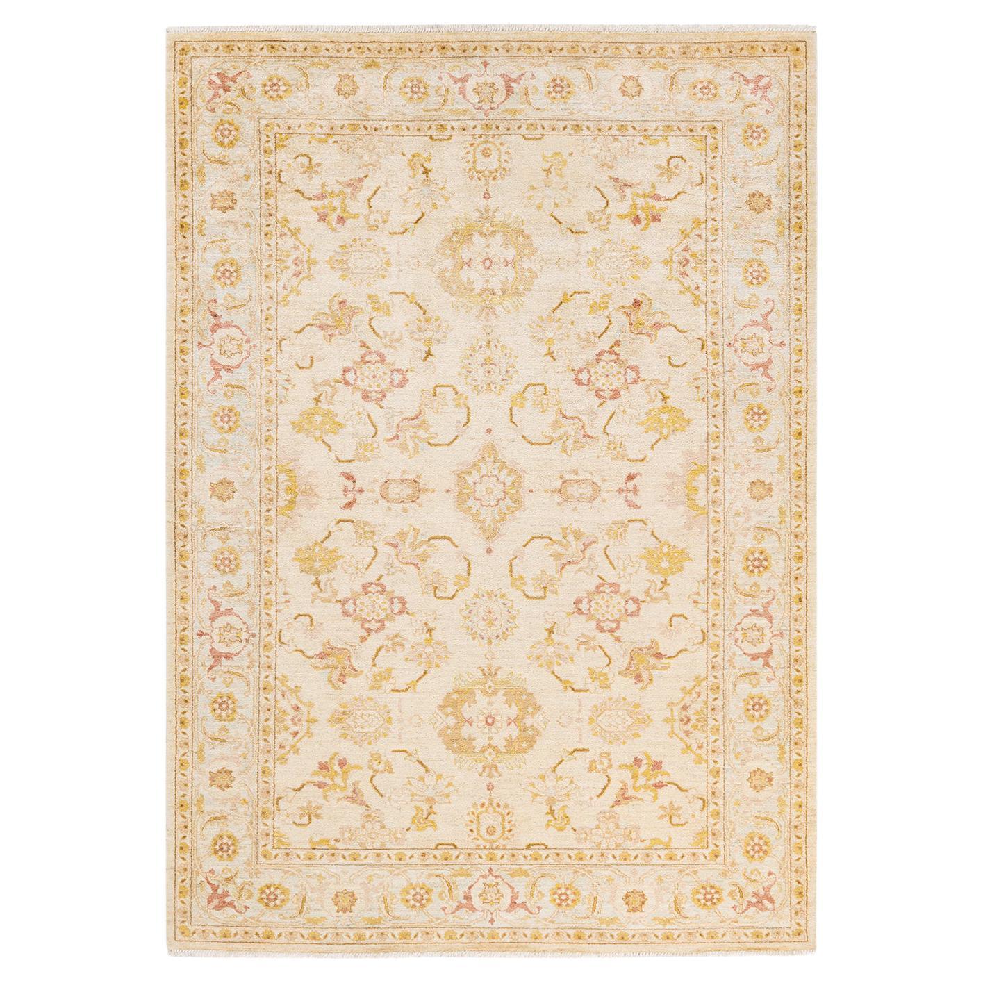 One-Of-A-Kind Hand Made Contemporary Eclectic Ivory Area Rug