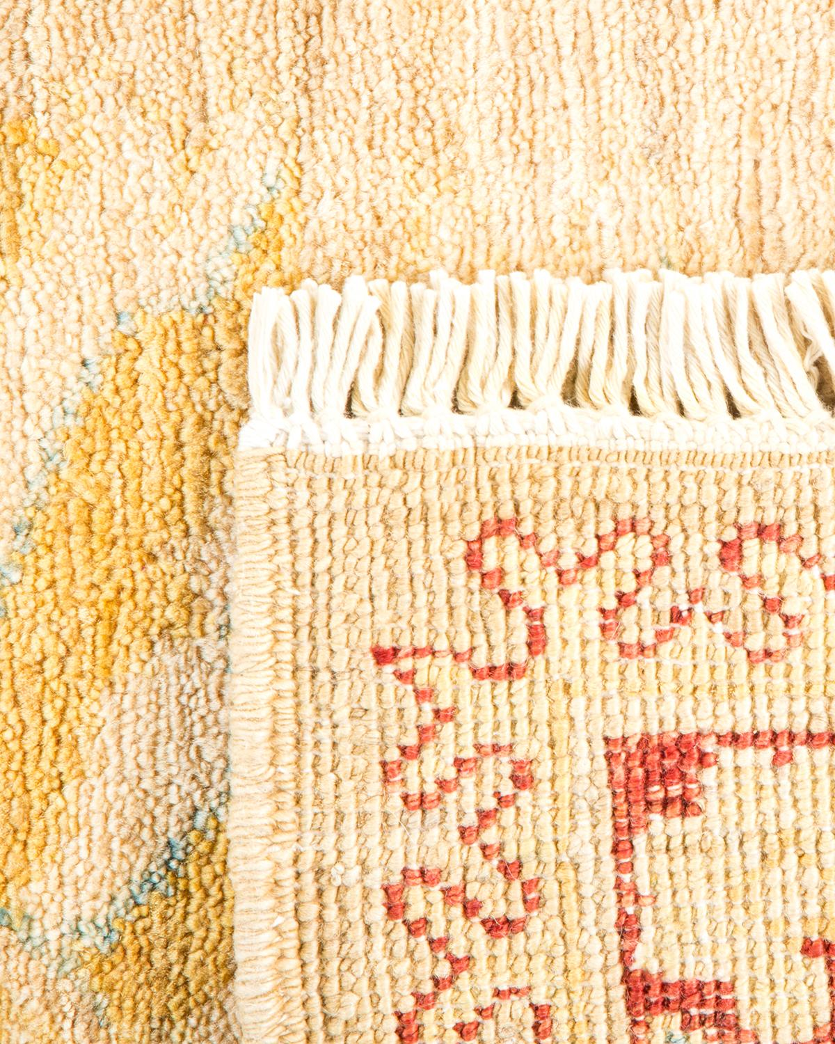 Hand-Knotted One-of-a-Kind Hand Made Contemporary Eclectic Ivory Area Rug For Sale