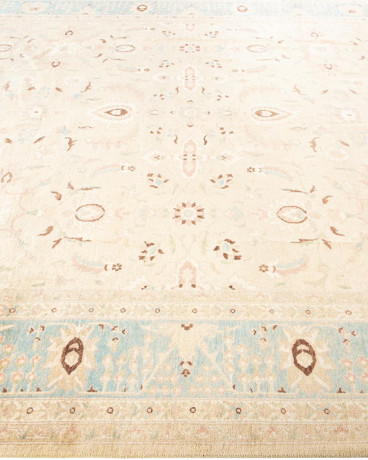 Wool One-Of-A-Kind Hand Made Contemporary Eclectic Ivory Area Rug For Sale