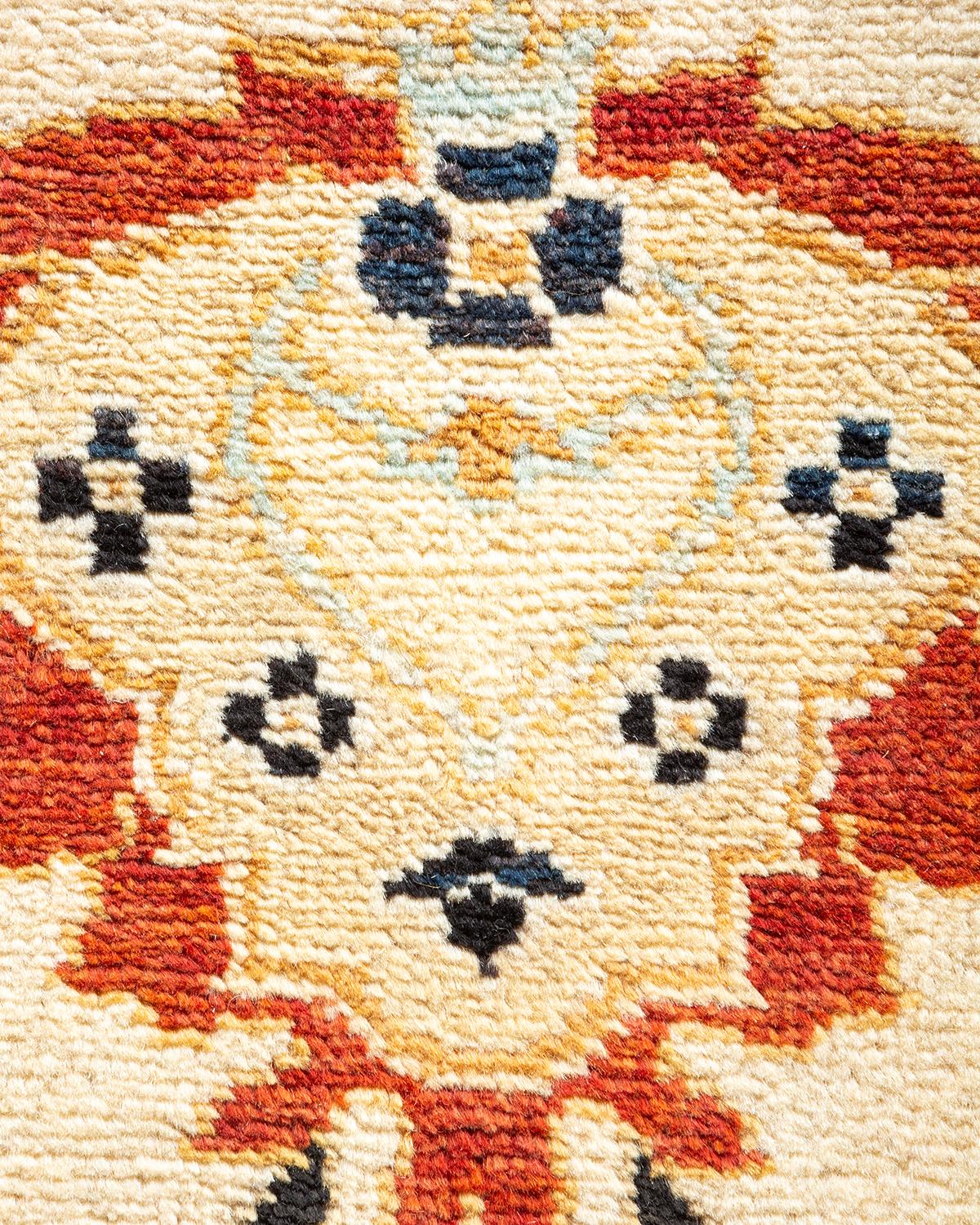 Wool One-of-a-Kind Hand Made Contemporary Eclectic Ivory Area Rug For Sale