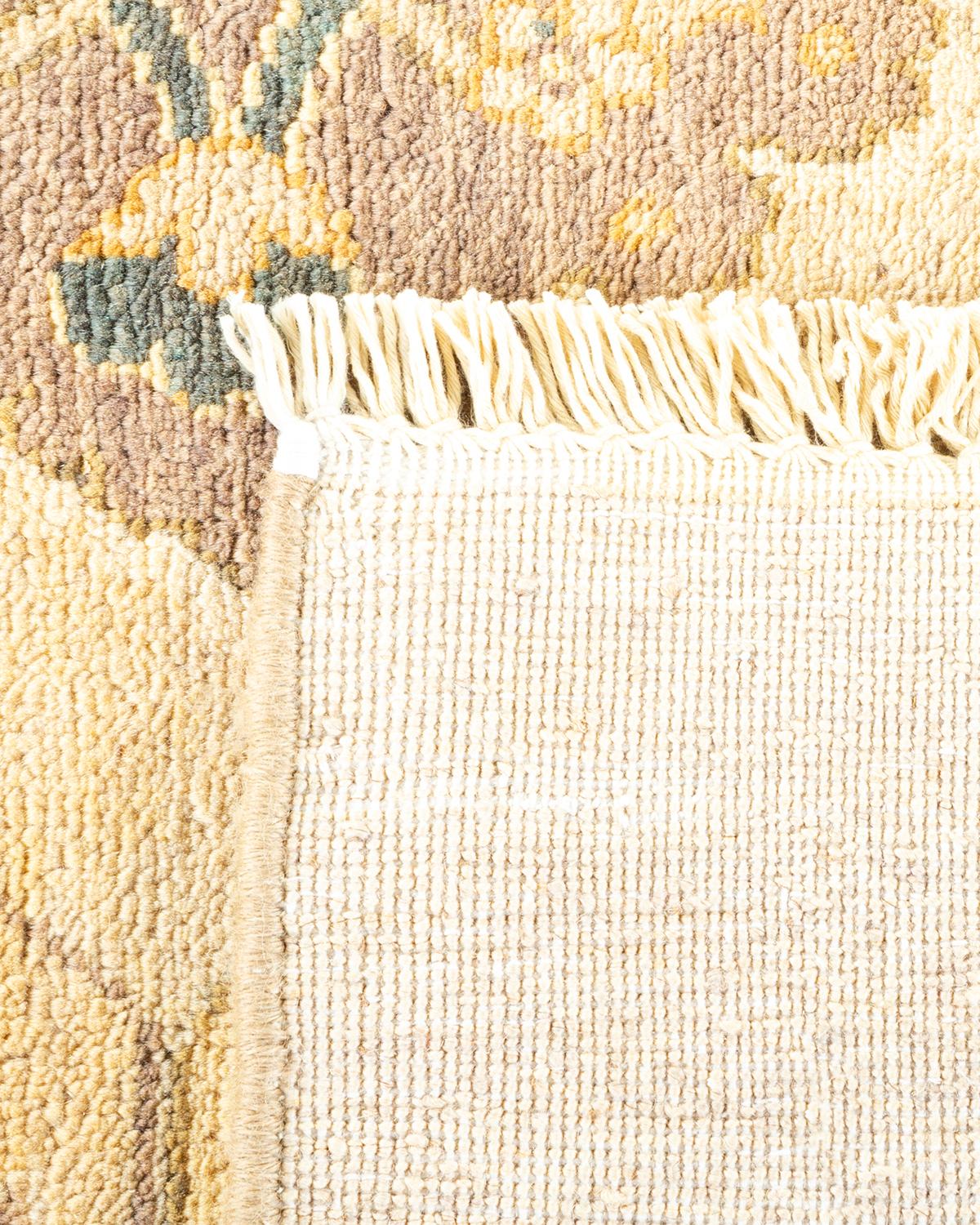 Hand-Knotted One-Of-A-Kind Hand Made Contemporary Eclectic Ivory Area Rug For Sale