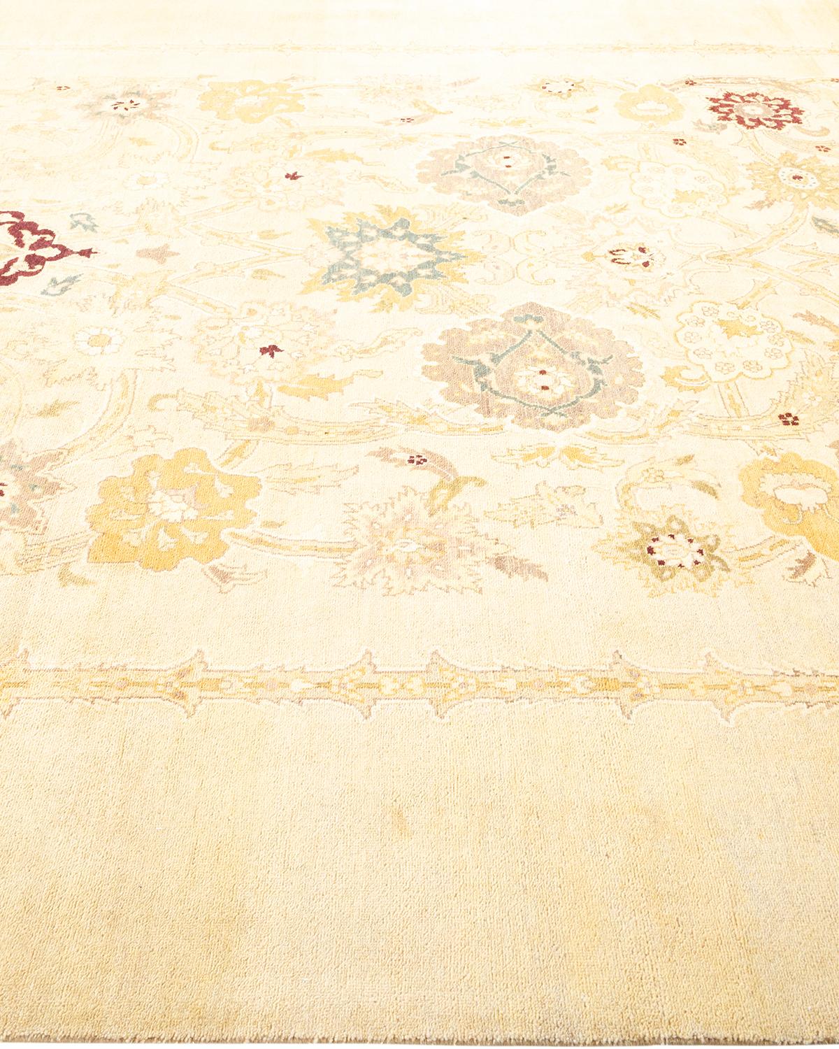 One-Of-A-Kind Hand Made Contemporary Eclectic Ivory Area Rug In New Condition For Sale In Norwalk, CT