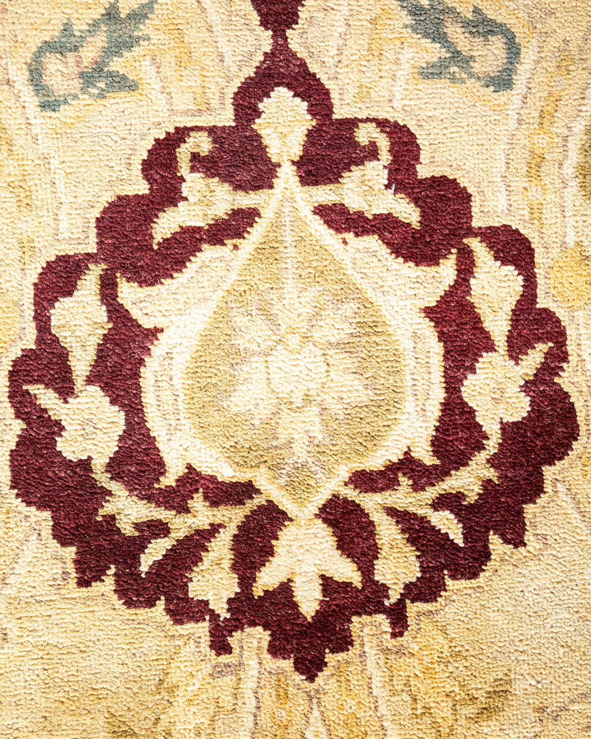Wool One-Of-A-Kind Hand Made Contemporary Eclectic Ivory Area Rug For Sale