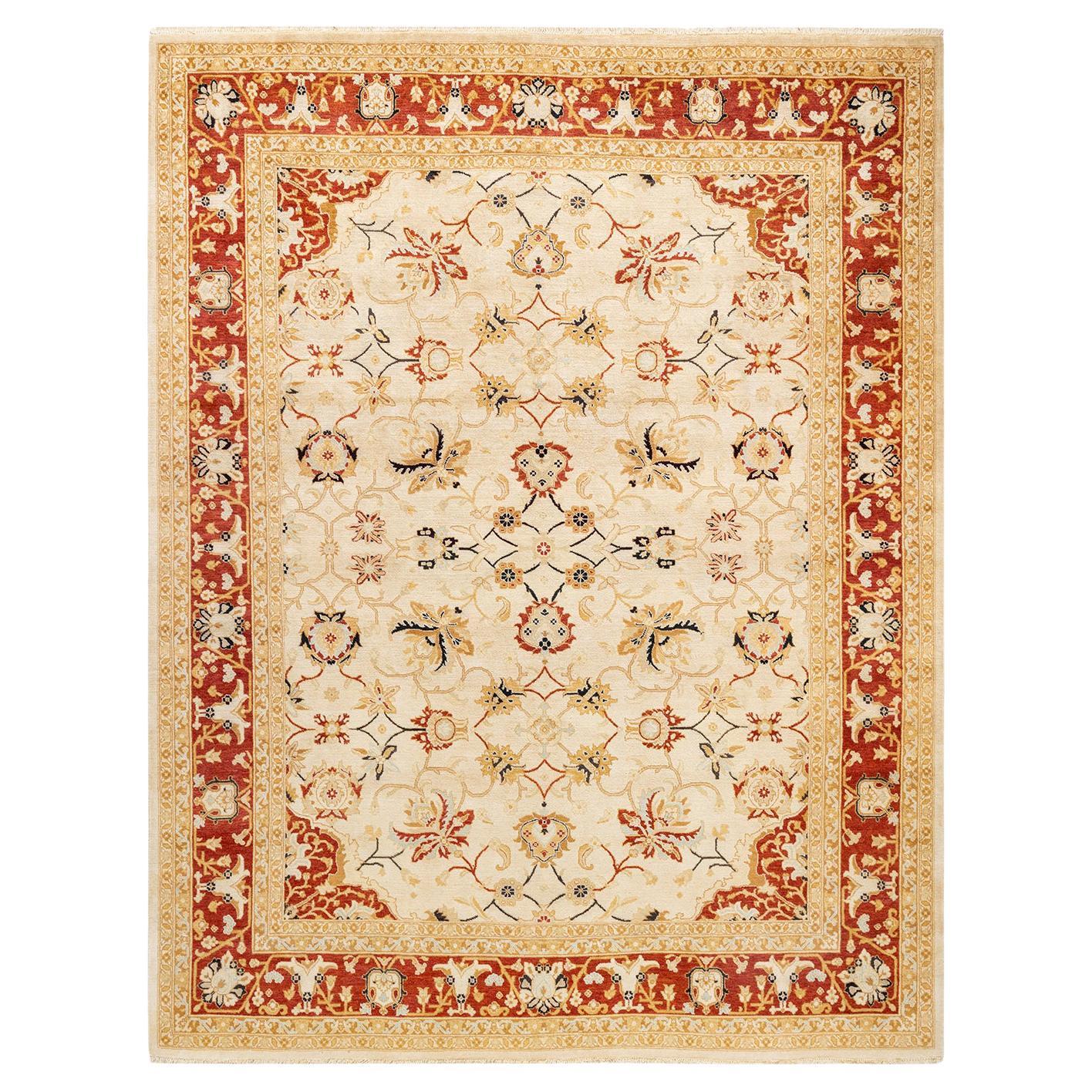 One-Of-A-Kind Hand Made Contemporary Eclectic Ivory Area Rug