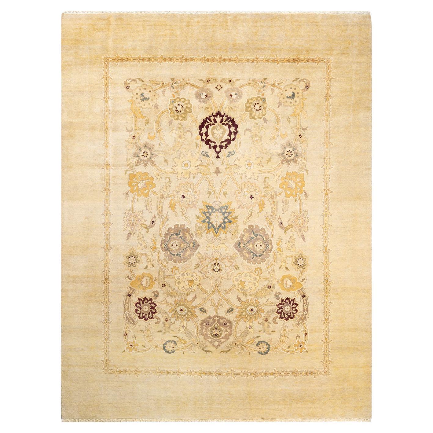 One-Of-A-Kind Hand Made Contemporary Eclectic Ivory Area Rug