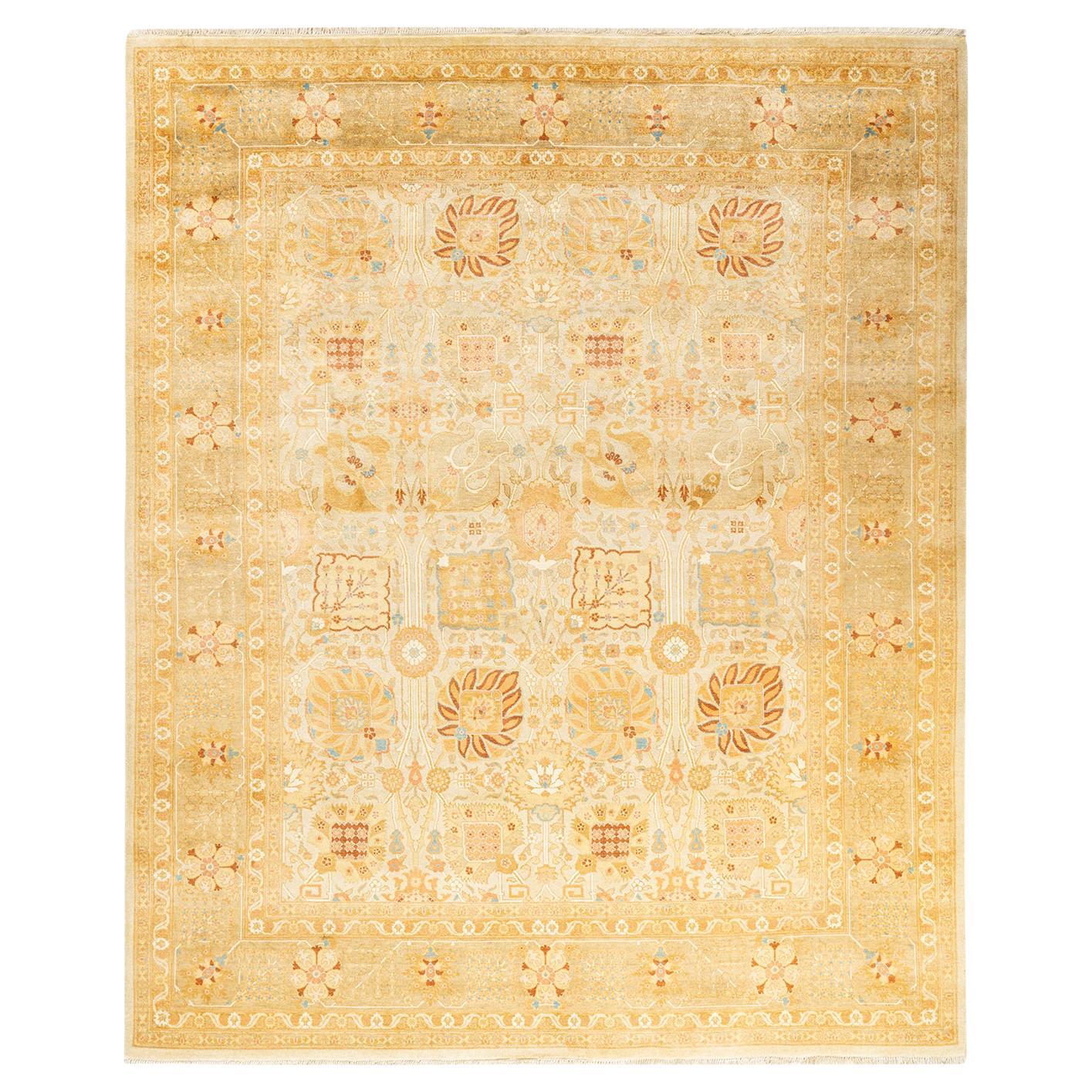 One-Of-A-Kind Hand Made Contemporary Eclectic Ivory Area Rug