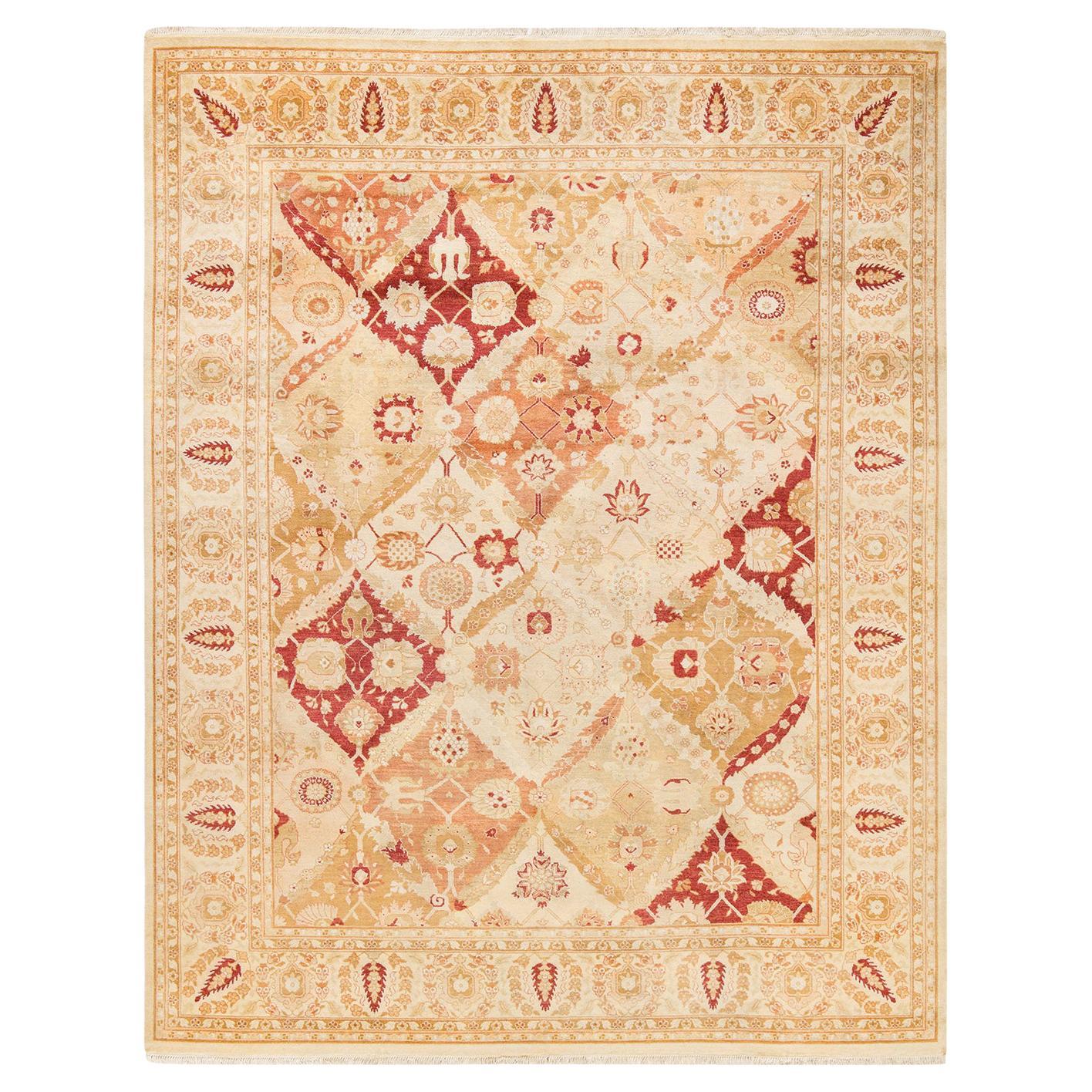 One-Of-A-Kind Hand Made Contemporary Eclectic Ivory Area Rug