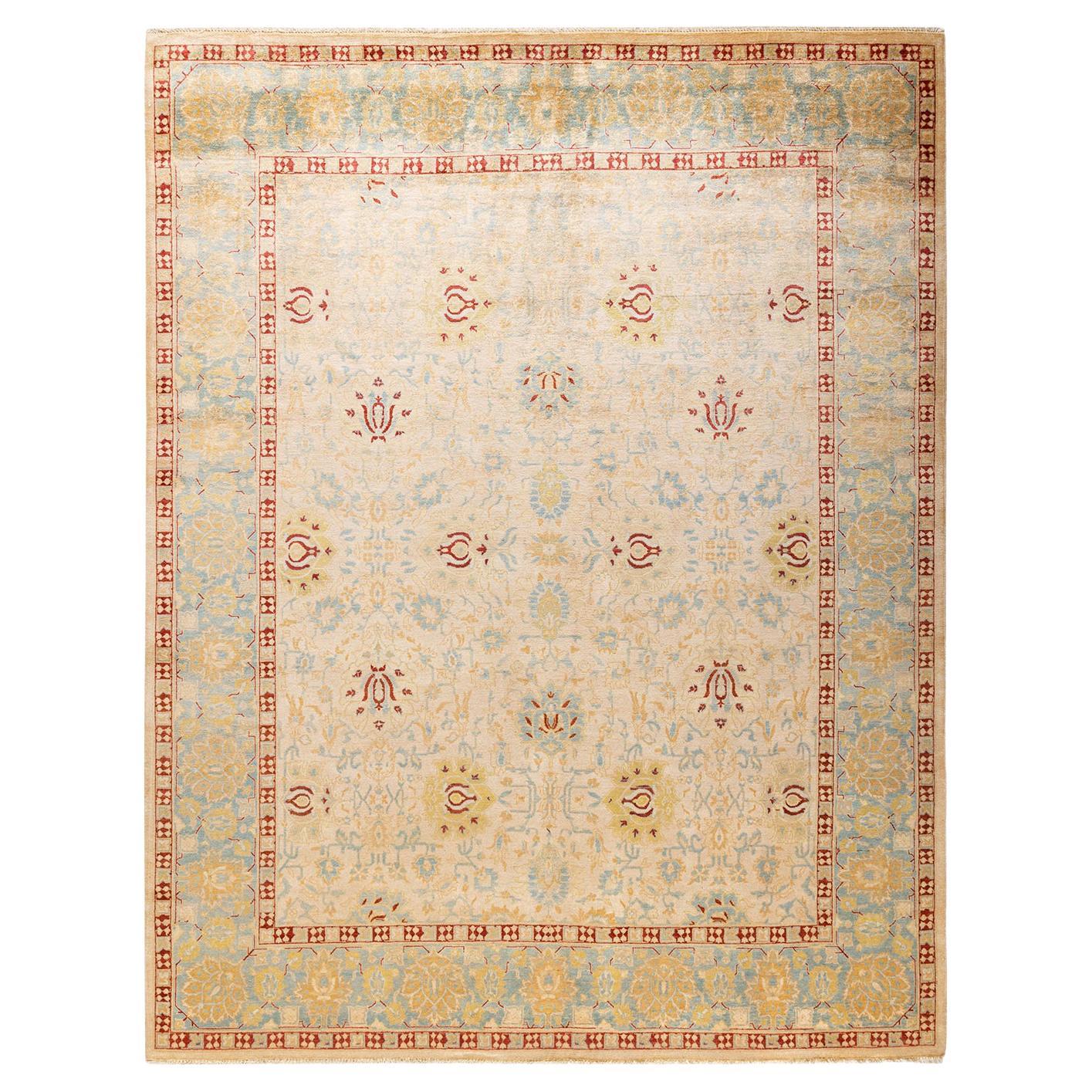 One-of-a-Kind Hand Made Contemporary Eclectic Ivory Area Rug