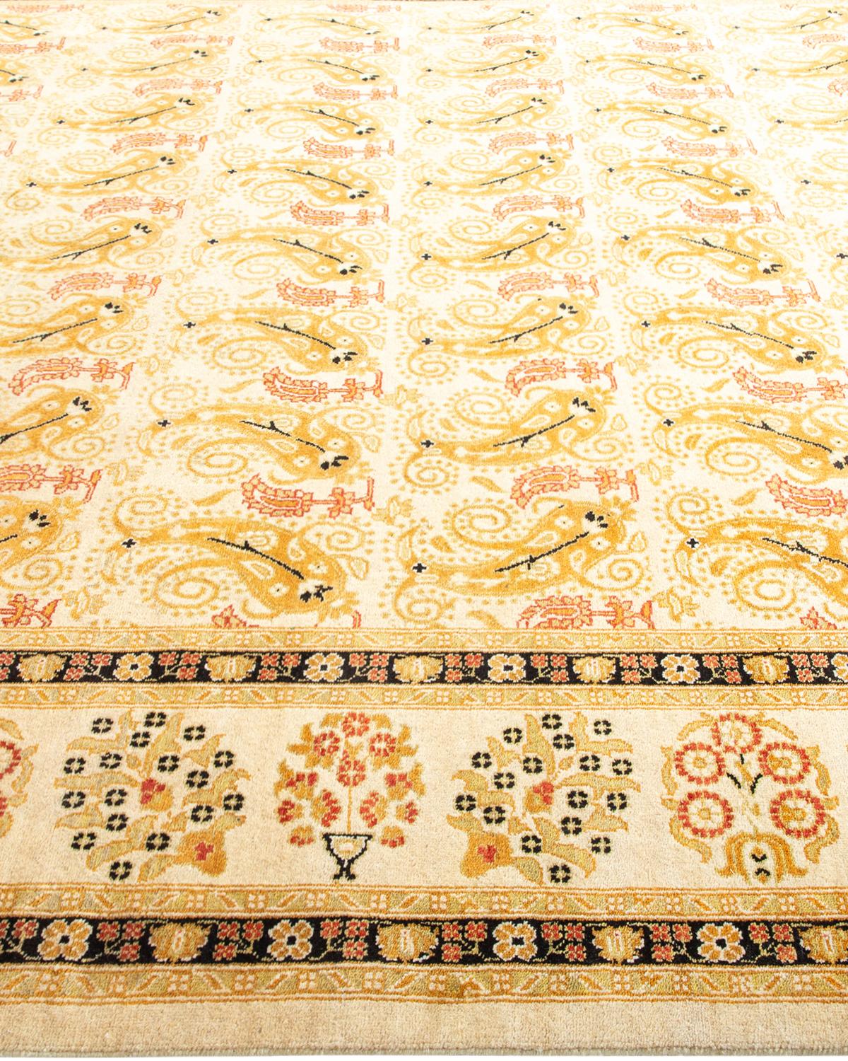 One-of-a-kind Hand Made Contemporary Eclectic Ivory Area Rug In New Condition For Sale In Norwalk, CT