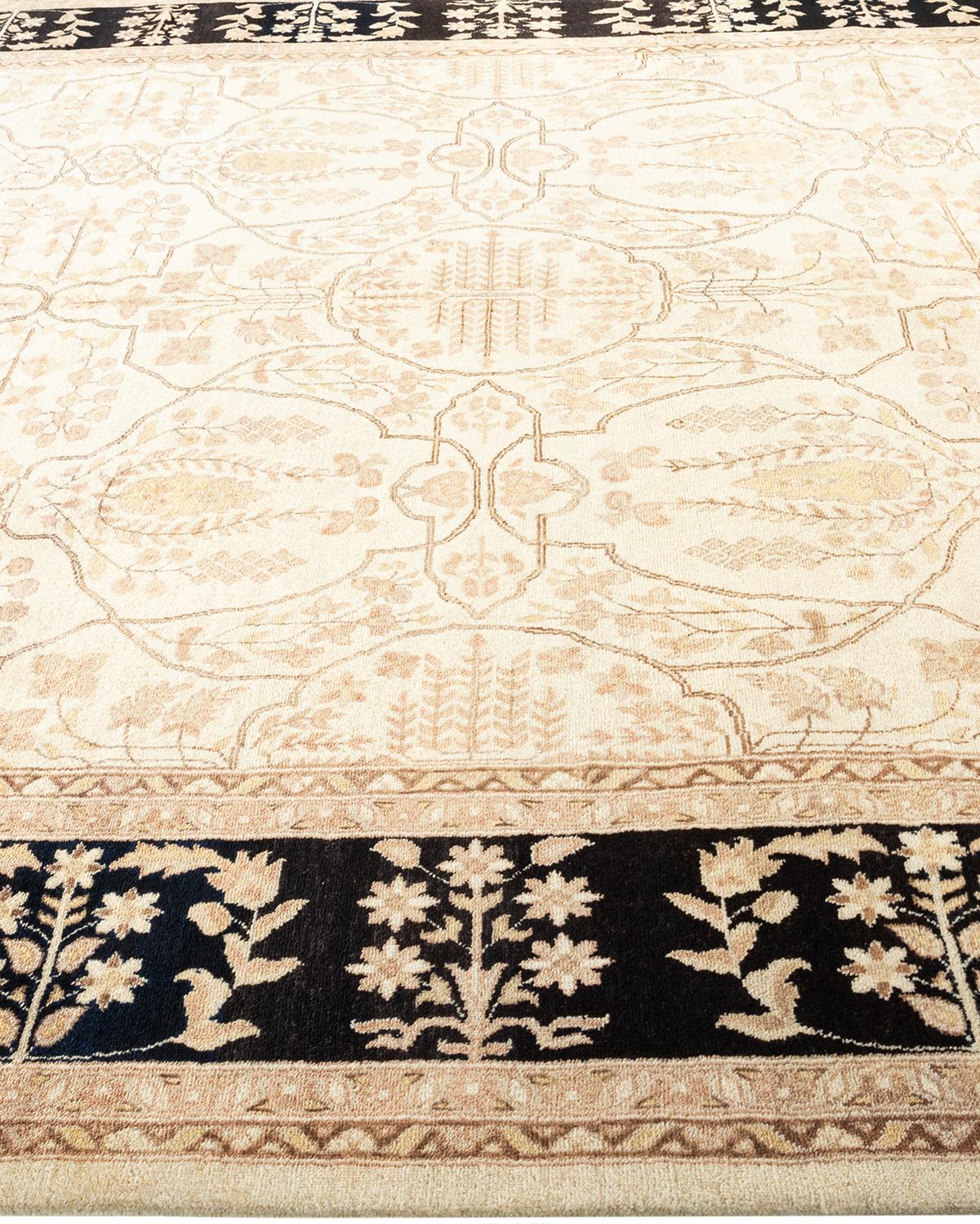 One-of-a-Kind Hand Made Contemporary Eclectic Ivory Area Rug In New Condition In Norwalk, CT