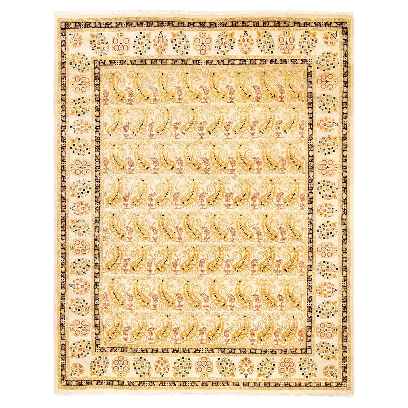 One-of-a-kind Hand Made Contemporary Eclectic Ivory Area Rug