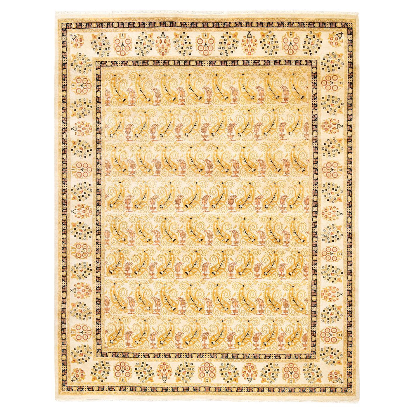 One-of-a-kind Hand Made Contemporary Eclectic Ivory Area Rug For Sale