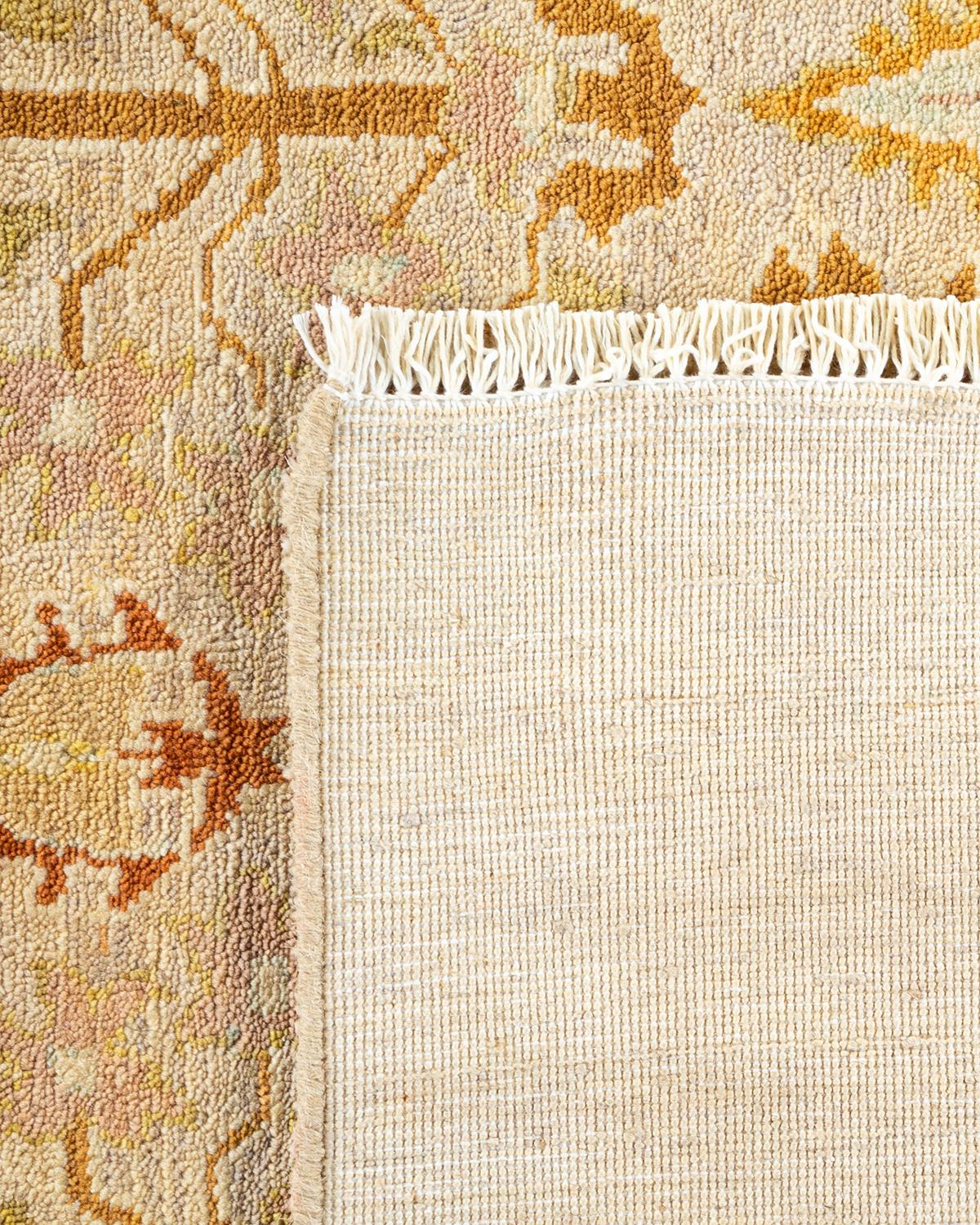 Hand-Knotted One-of-a-Kind Hand Made Contemporary Eclectic Ivory Area Rug  For Sale