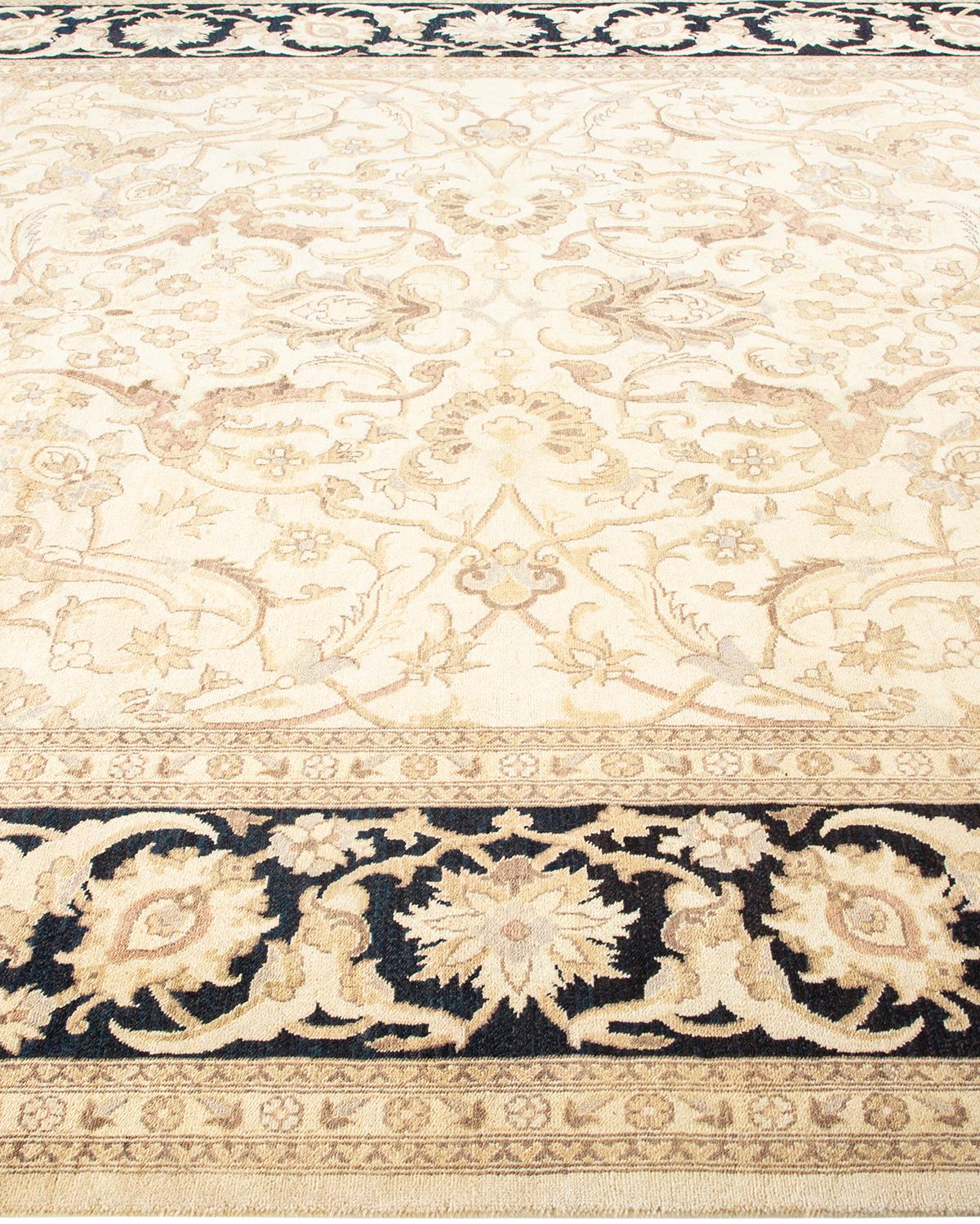 Wool One-Of-A-Kind Hand Made Contemporary Eclectic Ivory Area Rug For Sale