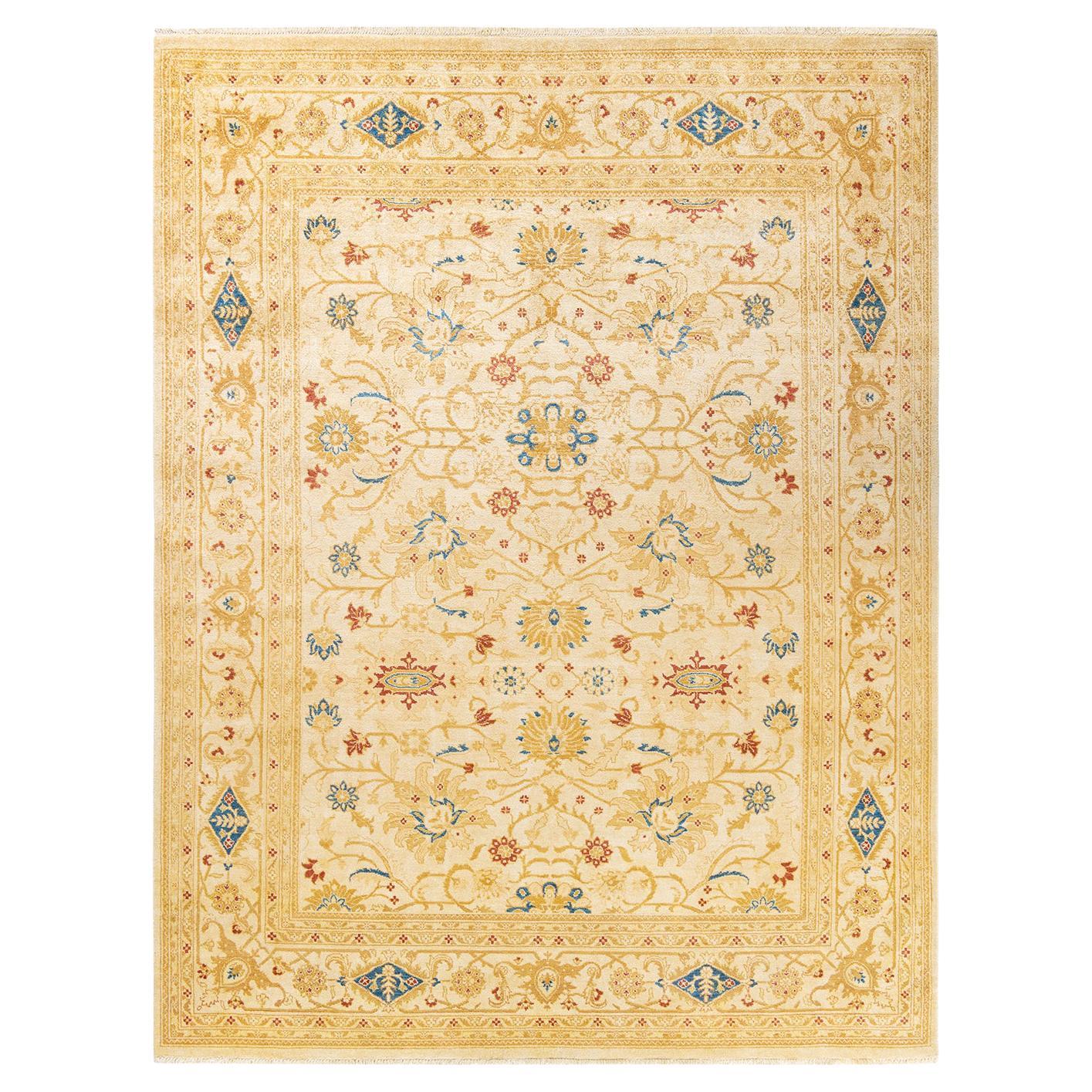 One-Of-A-Kind Hand Made Contemporary Eclectic Ivory Area Rug