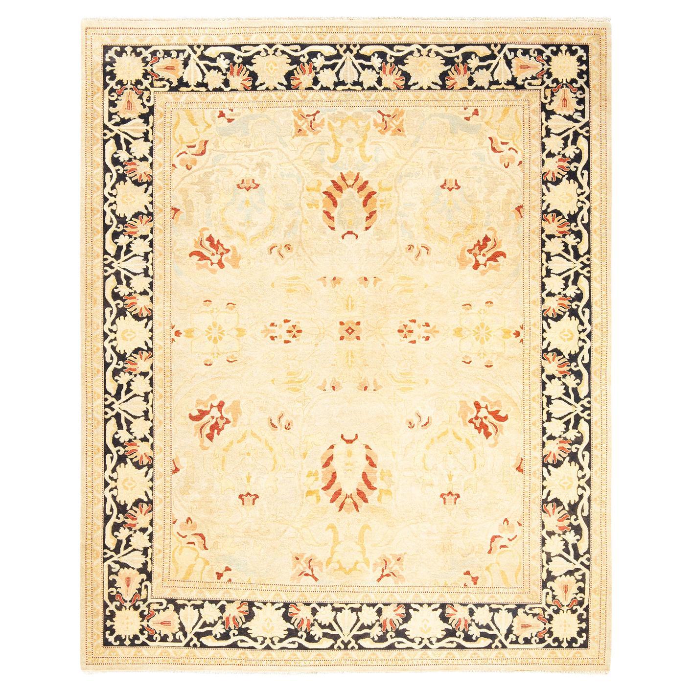 One-of-a-Kind Hand Made Contemporary Eclectic Ivory Area Rug