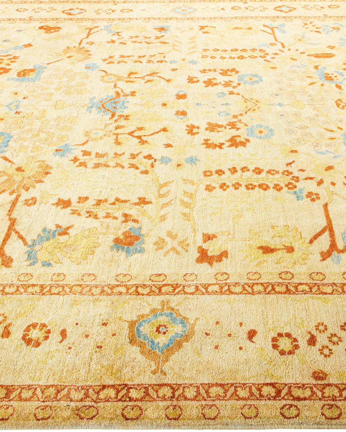 Tapis contemporain éclectique en ivoire fait à la main unique en son genre Neuf - En vente à Norwalk, CT