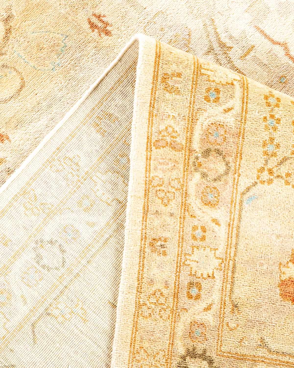 Pakistani One-of-a-Kind Hand Made Contemporary Eclectic Ivory Area Rug For Sale