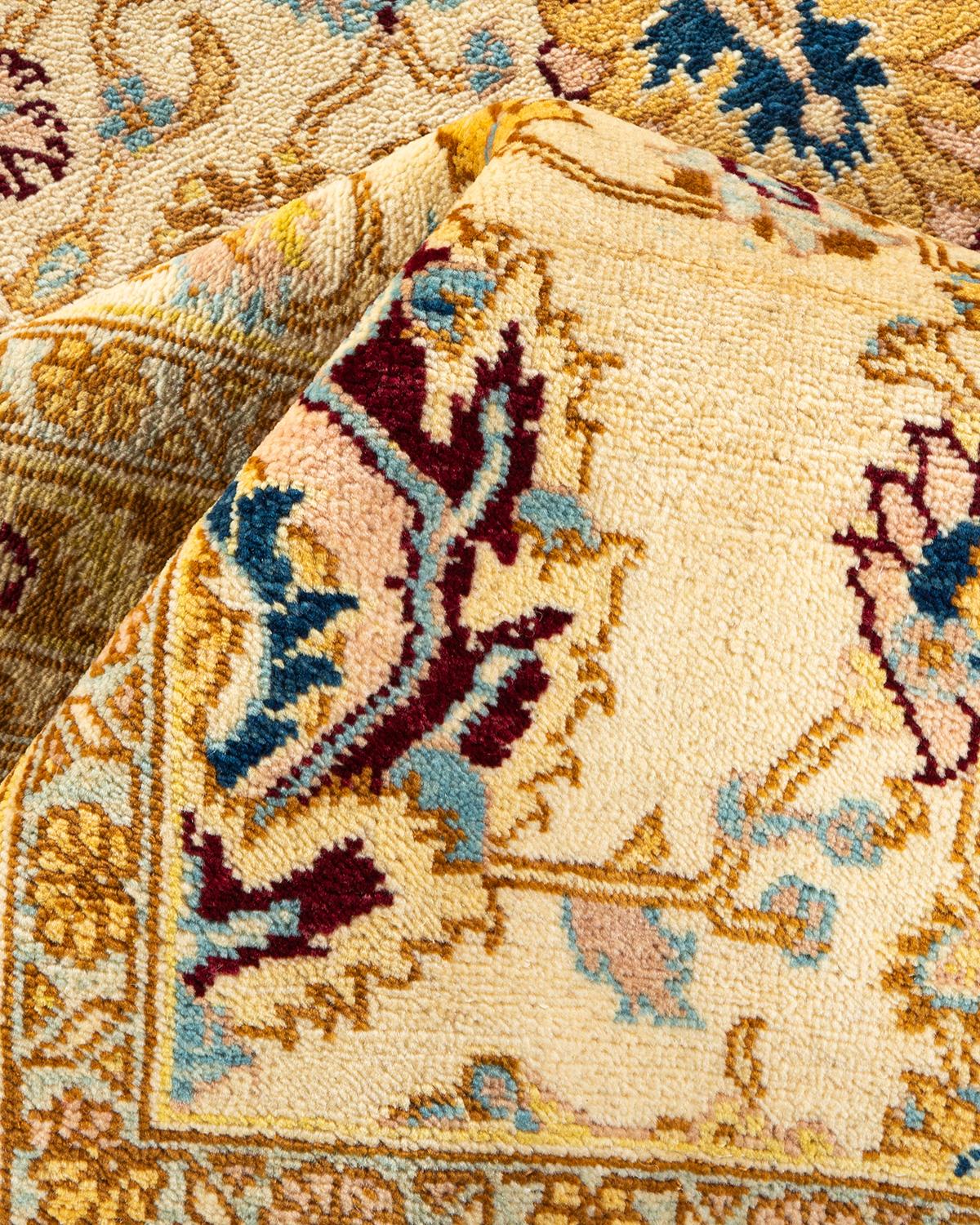 Zeitgenössischer, handgefertigter, eklektischer elfenbeinfarbener Teppich, Unikat (Pakistanisch) im Angebot